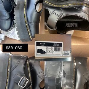 Dr. Martens Black Platform Bethan Mary Jane’s with Yellow Stitching.